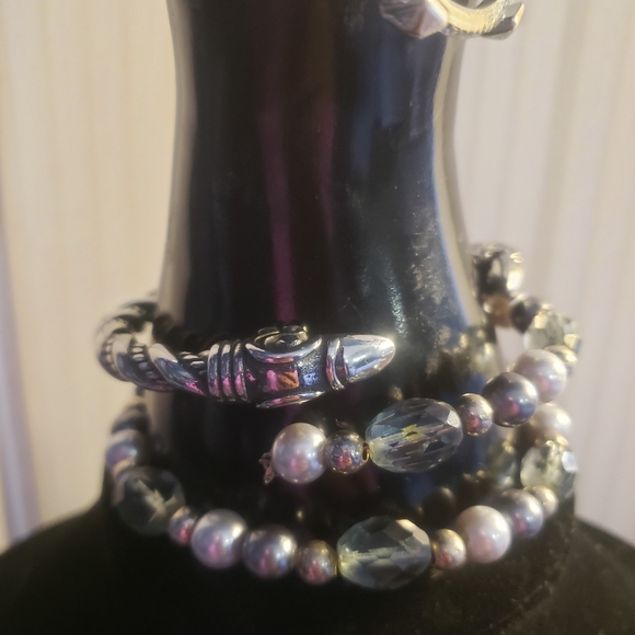Jewelry - Elegant Silver and Black Beaded Bracelet Set Of 3